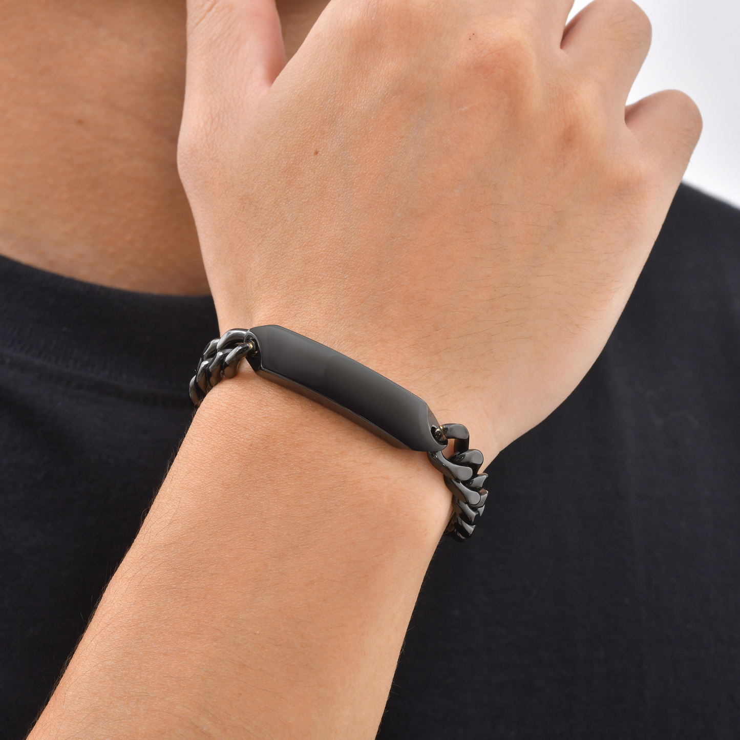 Kemstone Stainless Steel Cuban Chain Curved Plate Bracelet Men Retro Punk Hip Hop BR-2796