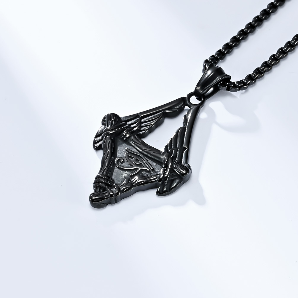 Kemstone Eye-Inspired Wing Pendant Necklace for Men Stainless Steel Egyptian Style Gothic Streetwear K-PT479