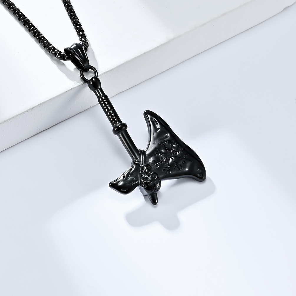 Kemstone Stainless Steel Nordic Axe Pendant Necklace for Men Skull Detail K-PT472