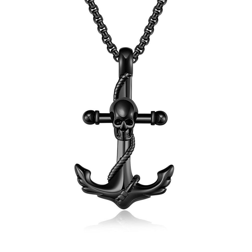 Kemstone Stainless Steel Anchor Skull Pendant Necklace for Men Nautical Gothic K-PT424