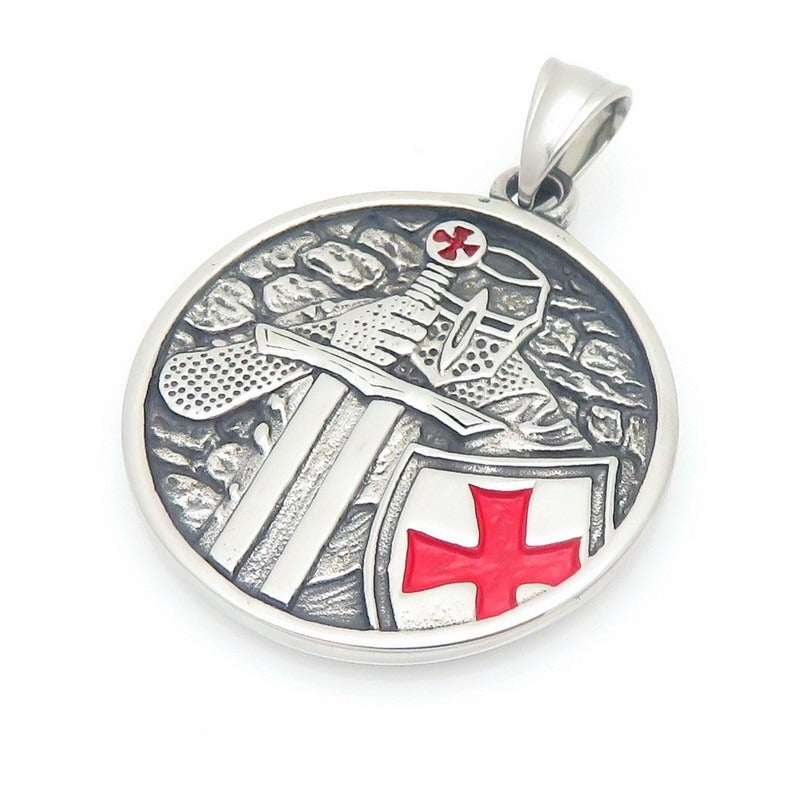 Kemstone Viking Warrior & Templar Cross Titanium Steel Pendant Necklace for Men – Norse Raven Axe Ship Emblem KP117019-LU