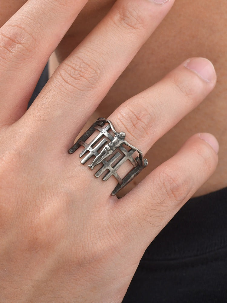 Kemstone Openwork Cross Ring for Men Stainless Steel Layered Metal RC-1116