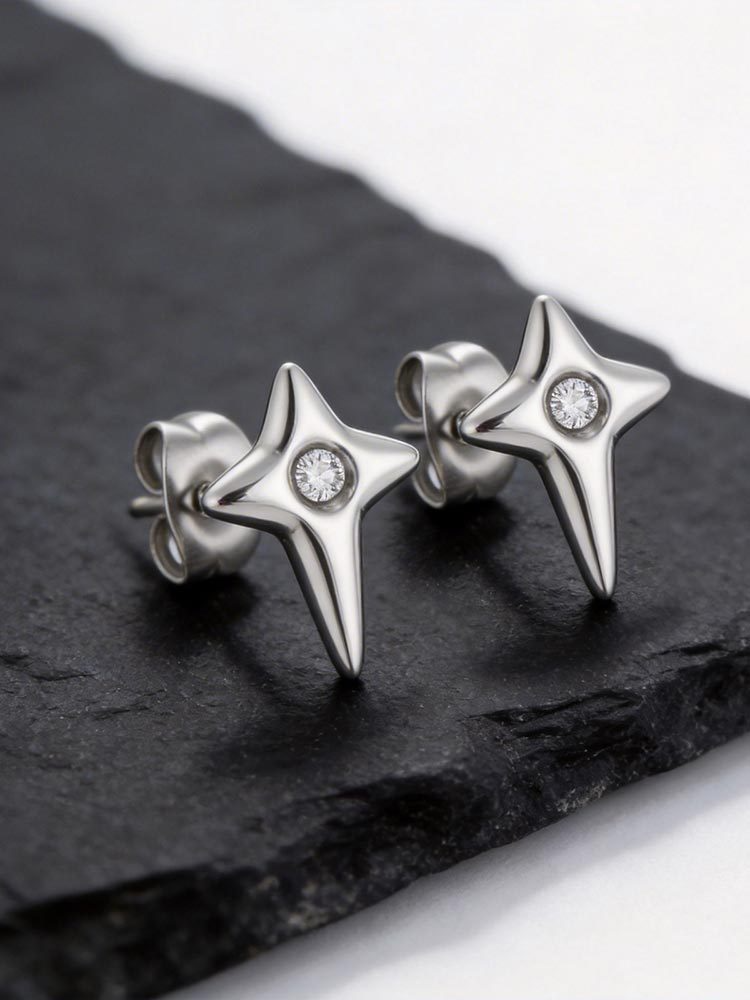 Kemstone Star Stud Earrings Stainless Steel Cubic Zirconia Earrings for Men ES-776