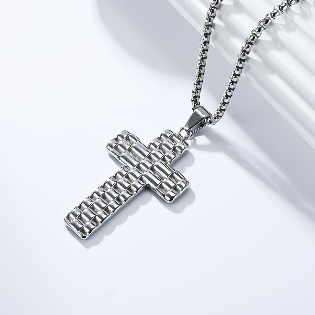 Kemstone Textured Cross Pendant Necklace for Men Stainless Steel Vintage K-PT653