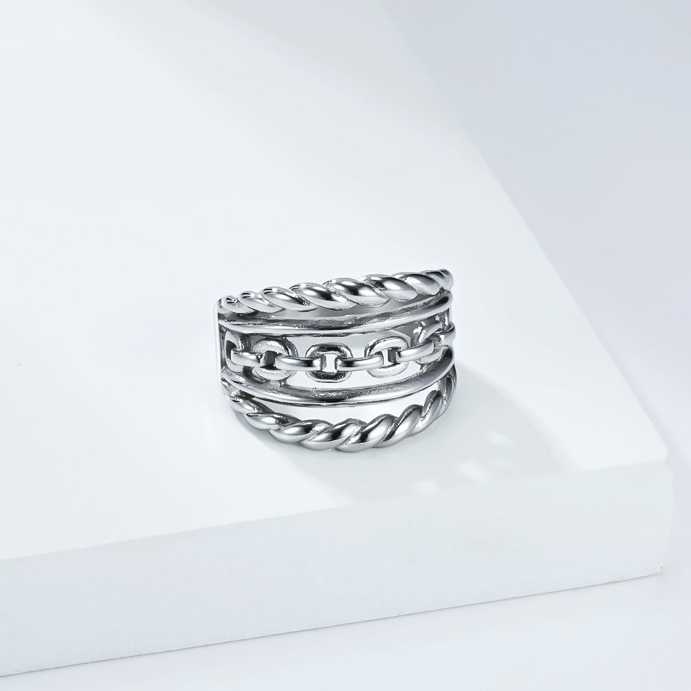 Kemstone Braided Chain Link Ring for Men & Women Stainless Steel K-R1103