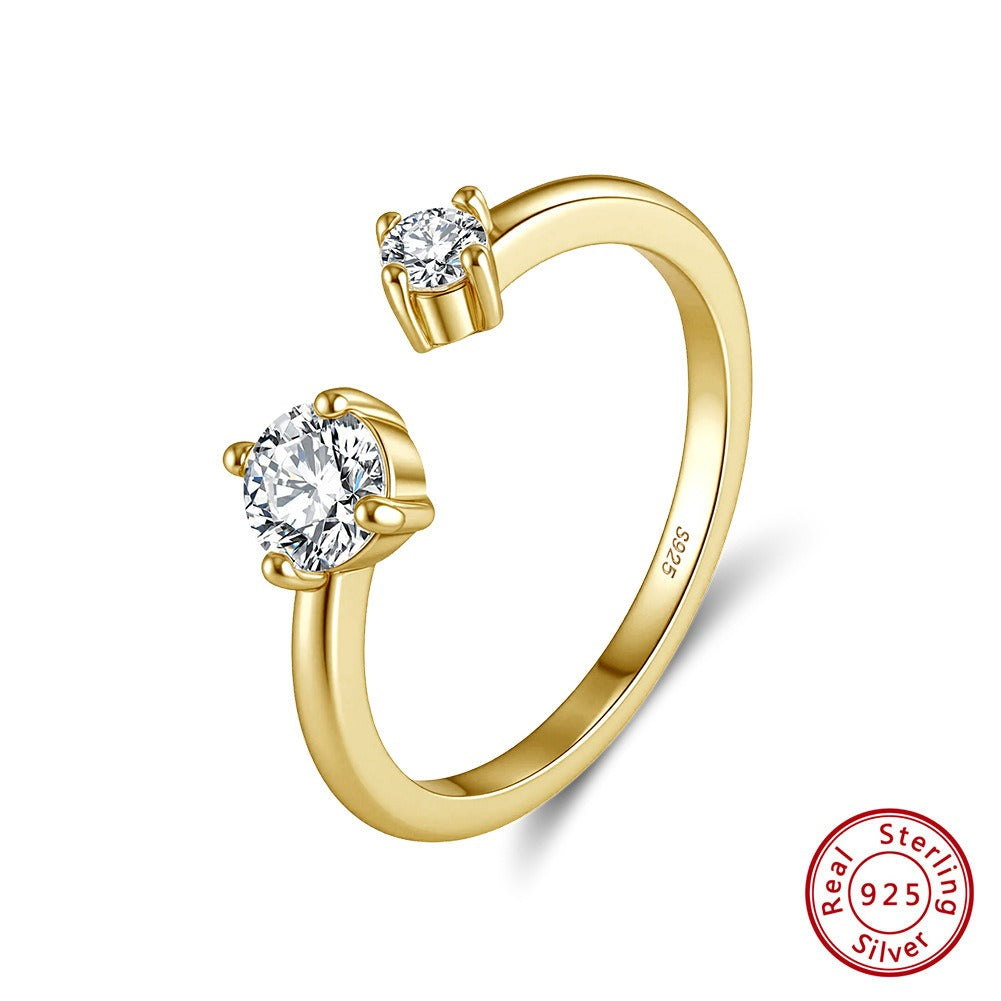Kemstone 925 Sterling Silver Open Moissanite Ring for Women Double Stone Stacking Band Gold Silver MOR16