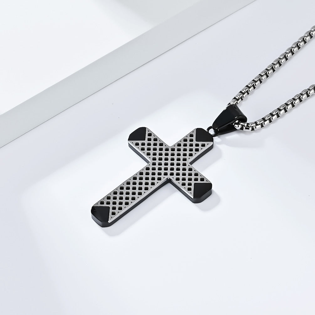 Kemstone Stainless Steel Two-Tone Lattice Cross Necklace for Men K-PT558