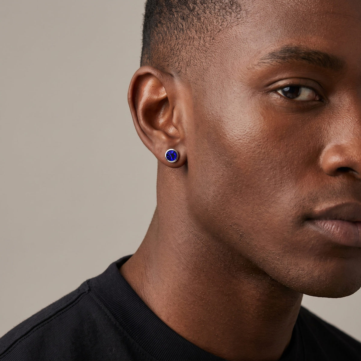 Kemstone Blue Cubic Zirconia Stud Earring for Men Stainless Steel ES-171
