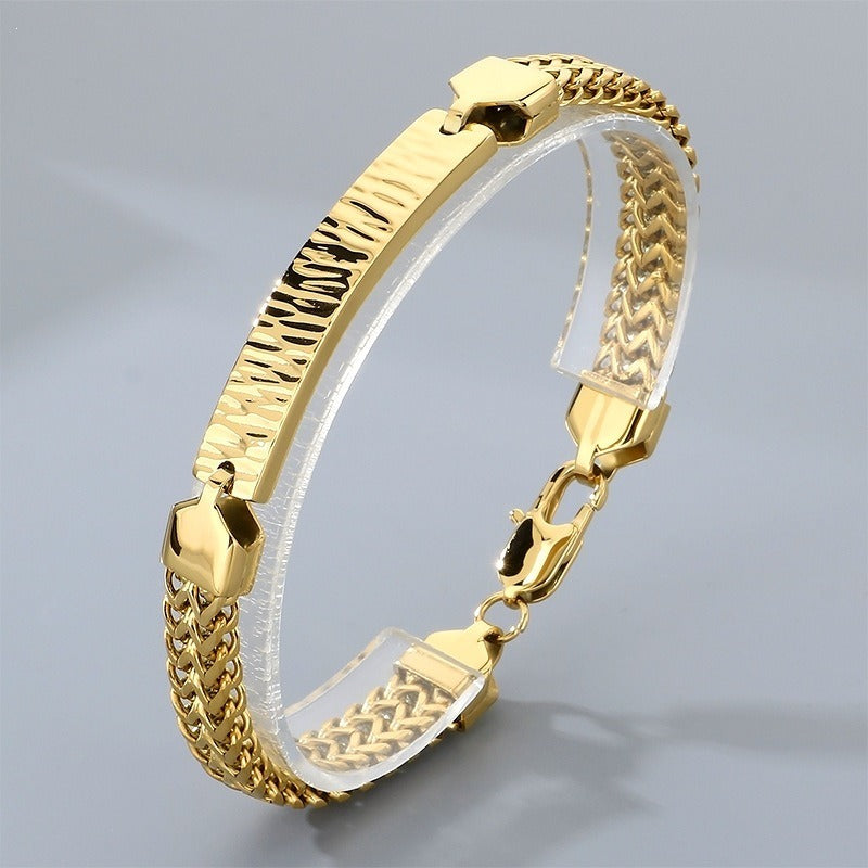 Kemstone ID Plate Bracelet for Men Titanium Steel Curved Bar Textured Chain KB211647-KFC
