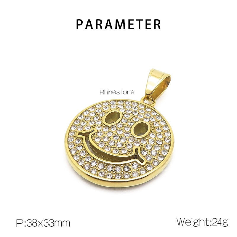Colgante hip-hop Kemstone con cara sonriente - Collar de acero inoxidable, estilo urbano y chic, ideal para diario y fiestas KP130459