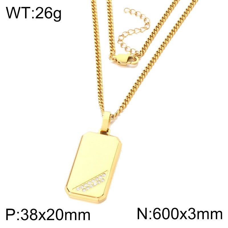 Kemstone Titanium Steel Tag Pendant Necklace for Men Angled Cubic Zirconia KN302396-KFC