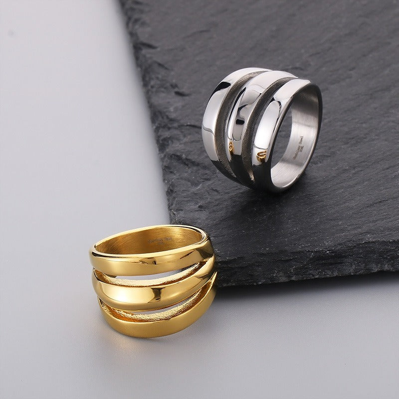 Kemstone Titanium Steel Geometric Wide Band Ring for Men & Women Minimal Style KR107801-KJX