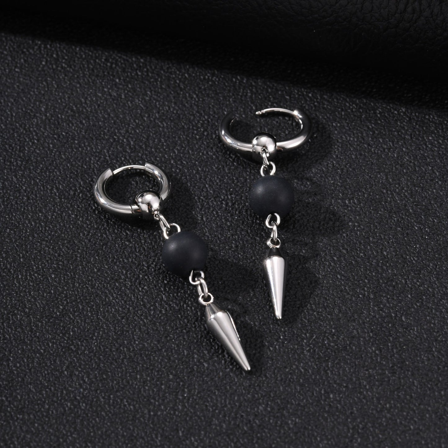 Kemstone Black Agate & Pin Inspired Spike Drop Earring for Men Stainless Steel ED-1075