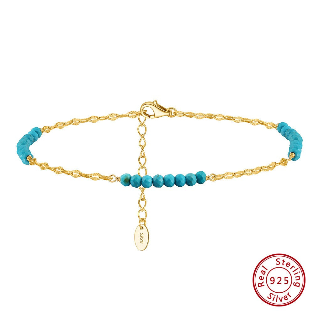 Kemstone 925 Sterling Silver Turquoise Anklet for Women Butterfly Chain Beaded Foot Jewelry SA85