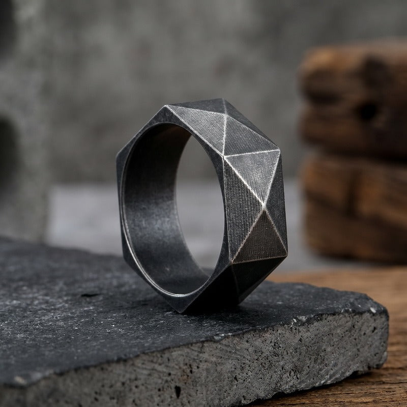 Kemstone Diamond Cut Geometric Ring for Men Titanium Steel Wide Band KR115325-KFC