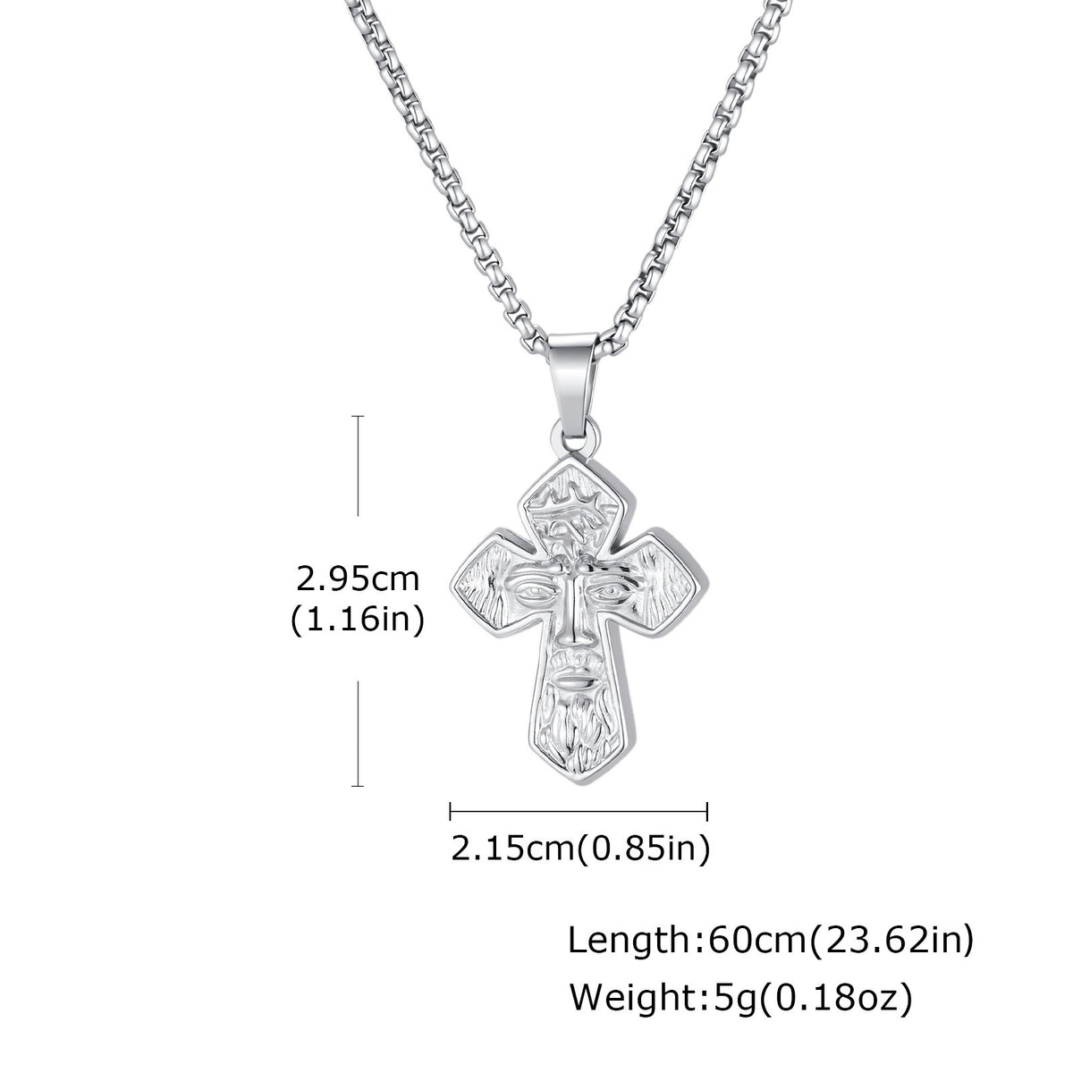 Kemstone Face Relief Cross Pendant Necklace for Men Stainless Steel Vintage PN-2429