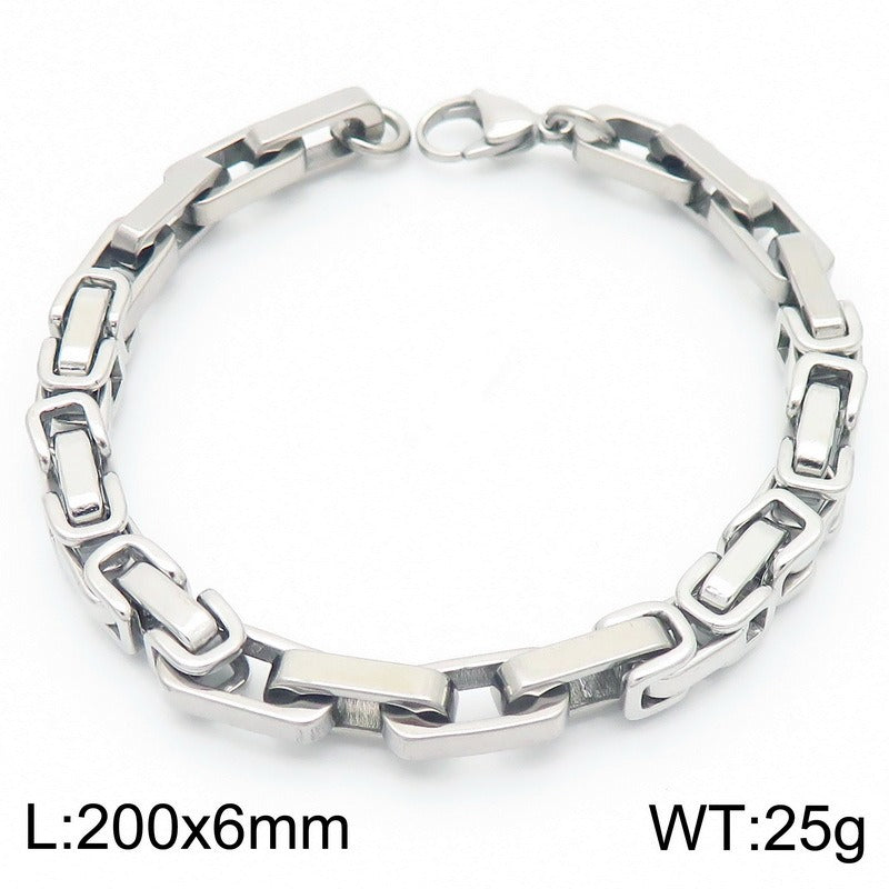 Kemstone Rock-Edge Steel Plate Bracelet – 6mm Mixed Metal Chain for Men | Gothic Punk Streetwear Jewelry KB185313-Z