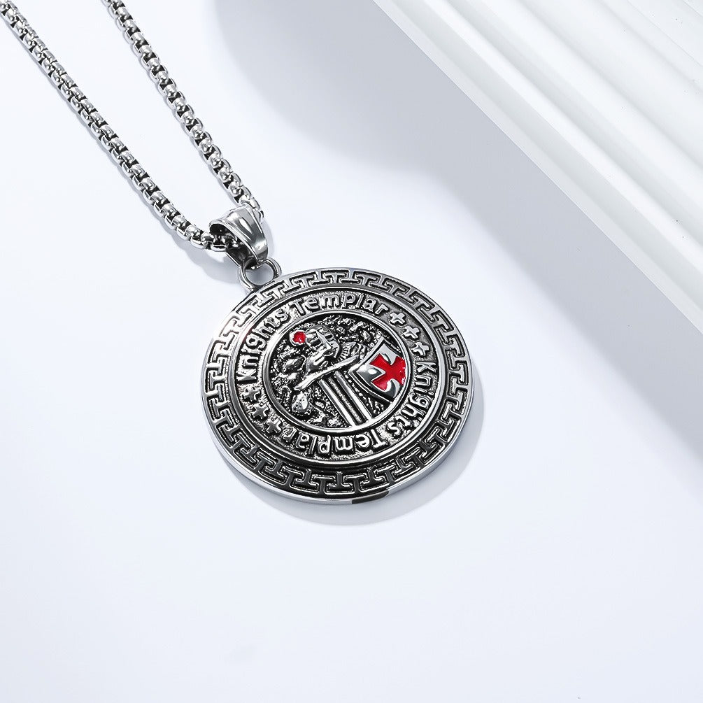 Kemstone Men’s Titanium Steel Shield Necklace – Gothic Cross Pendant K-PT657