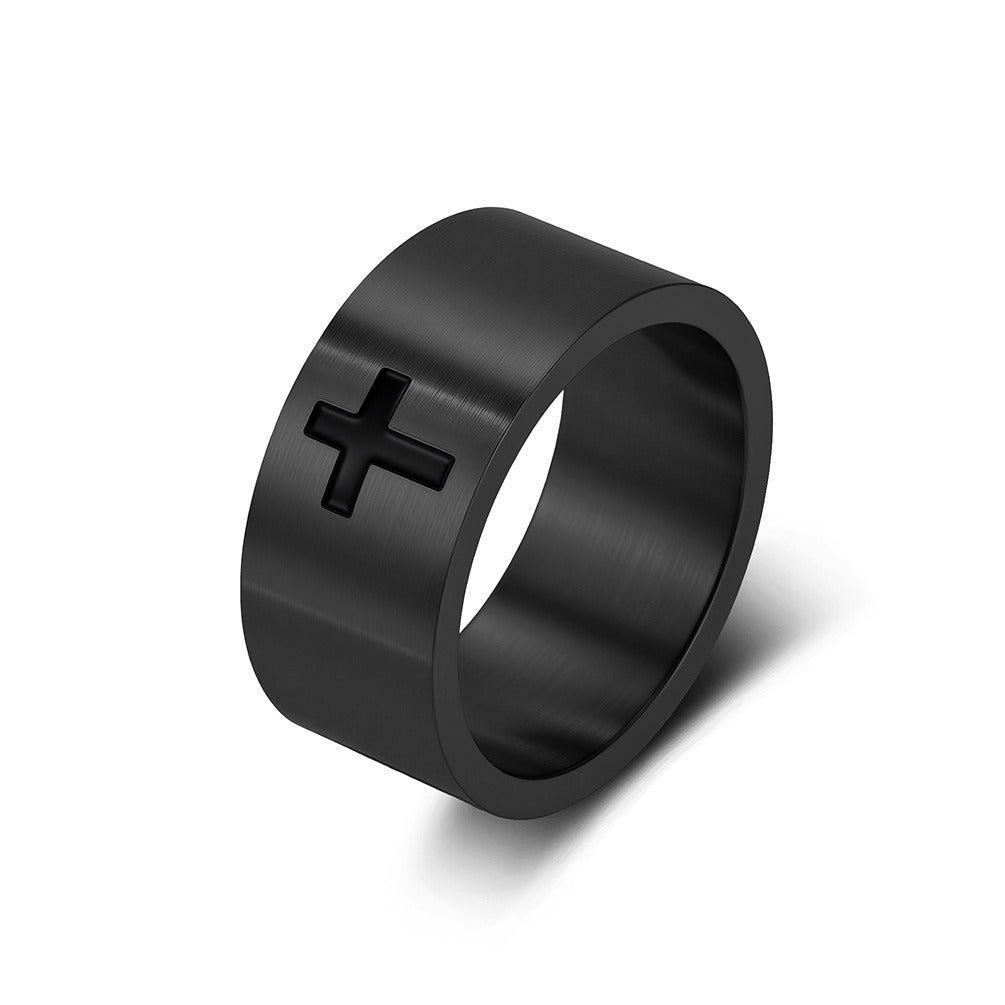 Kemstone Matte Cross Ring for Men Stainless Steel 10MM Wide Band Vintage K-R1209