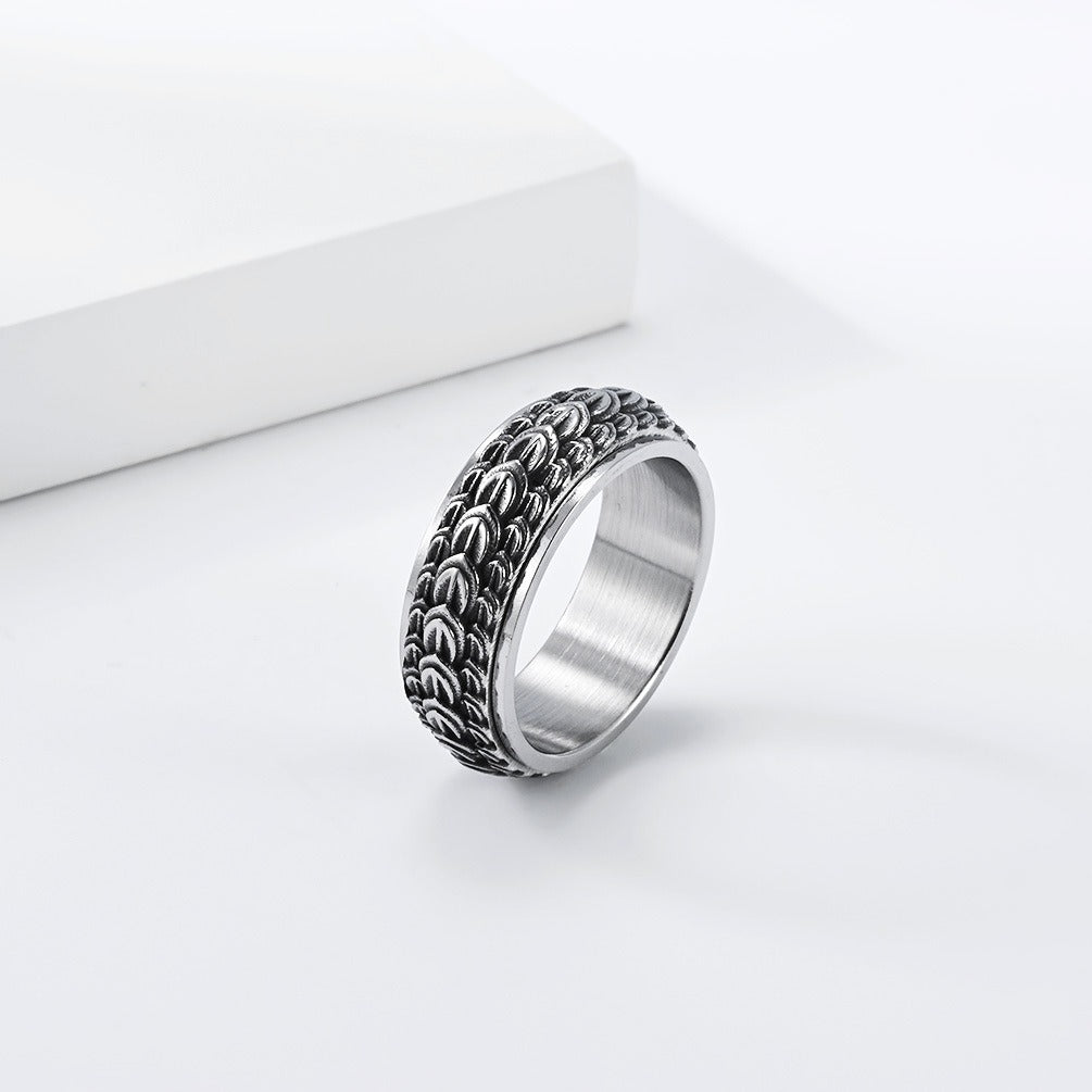Kemston Stainless Steel Dragon Scale Spinner Ring for Men Vintage Style K-R1193