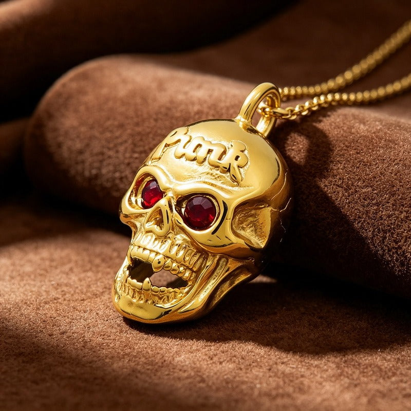 Kemstone Red Eye Detail Skull Pendant Necklace for Men Stainless Steel Gothic Punk KP117954-KJX
