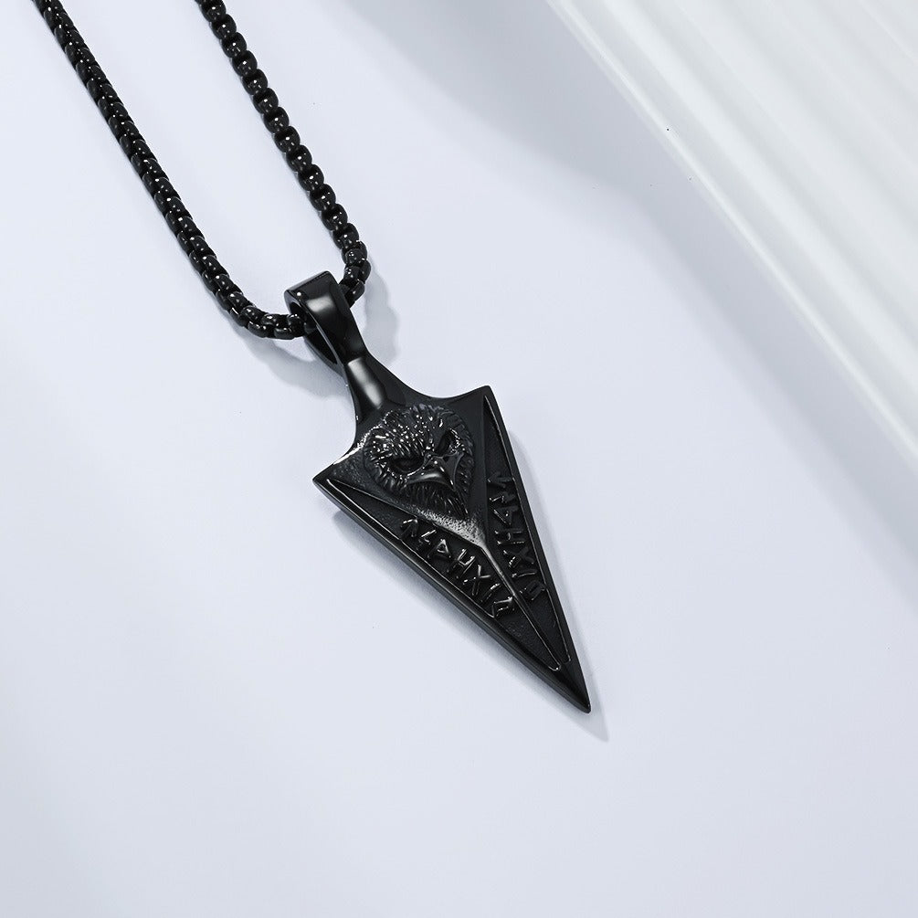 Kemstone Stainless Steel Viking Rune Raven Spearhead Pendant Necklace K-PT693