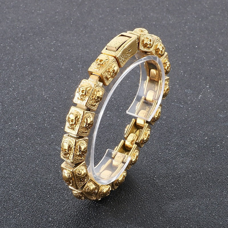 Kemstone Vintage Skull Link Bracelet – Titanium Steel Block Chain for Men KB179298-KJX