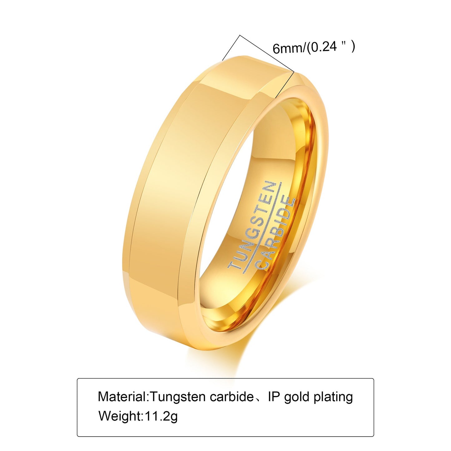 Kemstone Tungsten Carbide Ring for Men – Faceted Edge Gold Tone TCR-013
