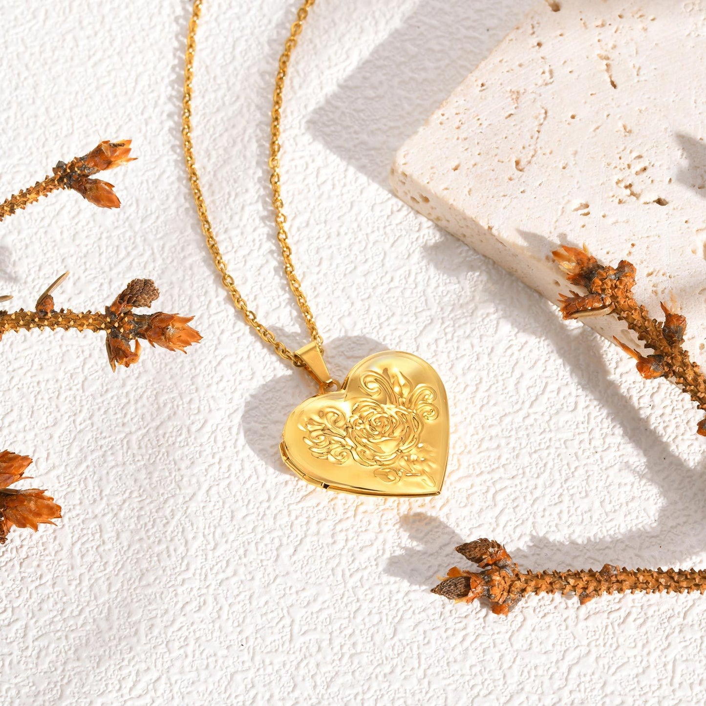 Collar con colgante de foto de corazón de rosa de acero inoxidable para mujer - Regalo de joyería grabado personalizado, elegante recuerdo para sus seres queridos PN-2093