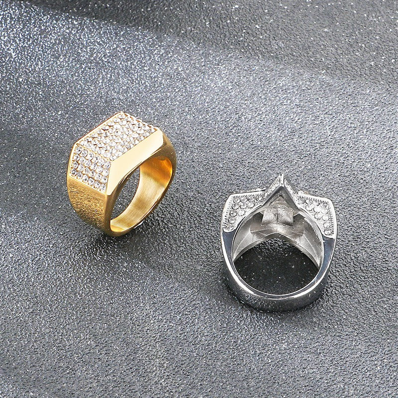 Kemstone Iced Signet Ring Titanium Steel Square Star Rhinestone Hip Hop for Men KR114477-MZOZ