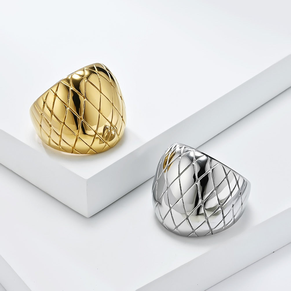 Geometric Mesh Stainless Steel Ring – Modern Artisan Design for Everyday Luxury and Timeless Expression K-R973