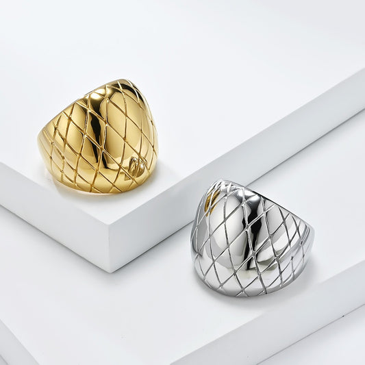 Geometric Mesh Stainless Steel Ring – Modern Artisan Design for Everyday Luxury and Timeless Expression K-R973