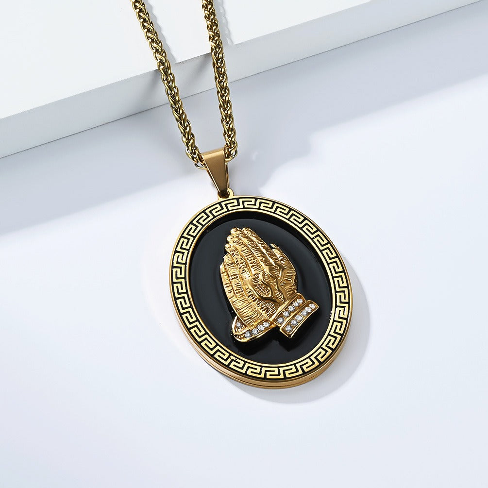 Kemstone Stainless Steel Hand Medallion Pendant Necklace for Men K-PT695