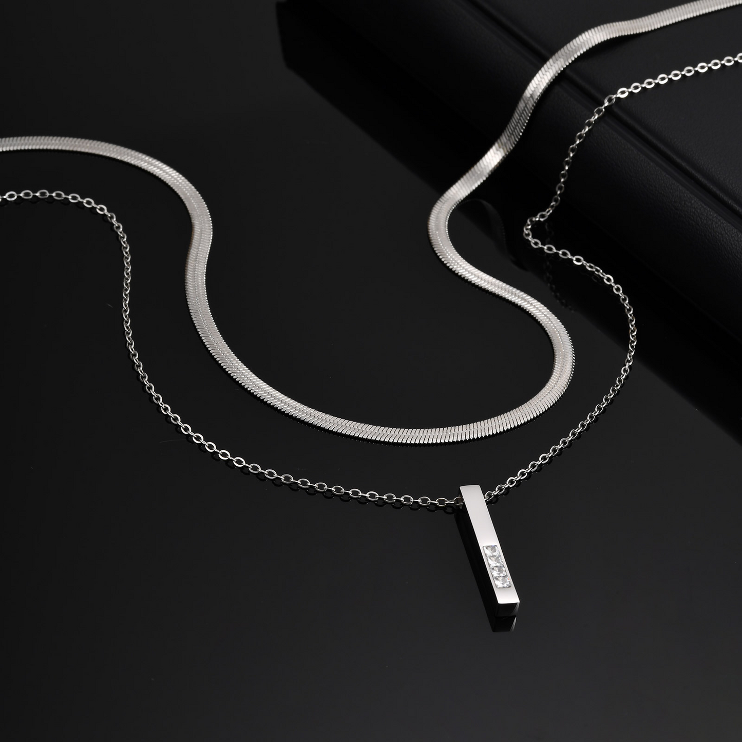 Kemstone Stainless Steel Cubic Zirconia Bar Pendant Necklace for Men NC-2272