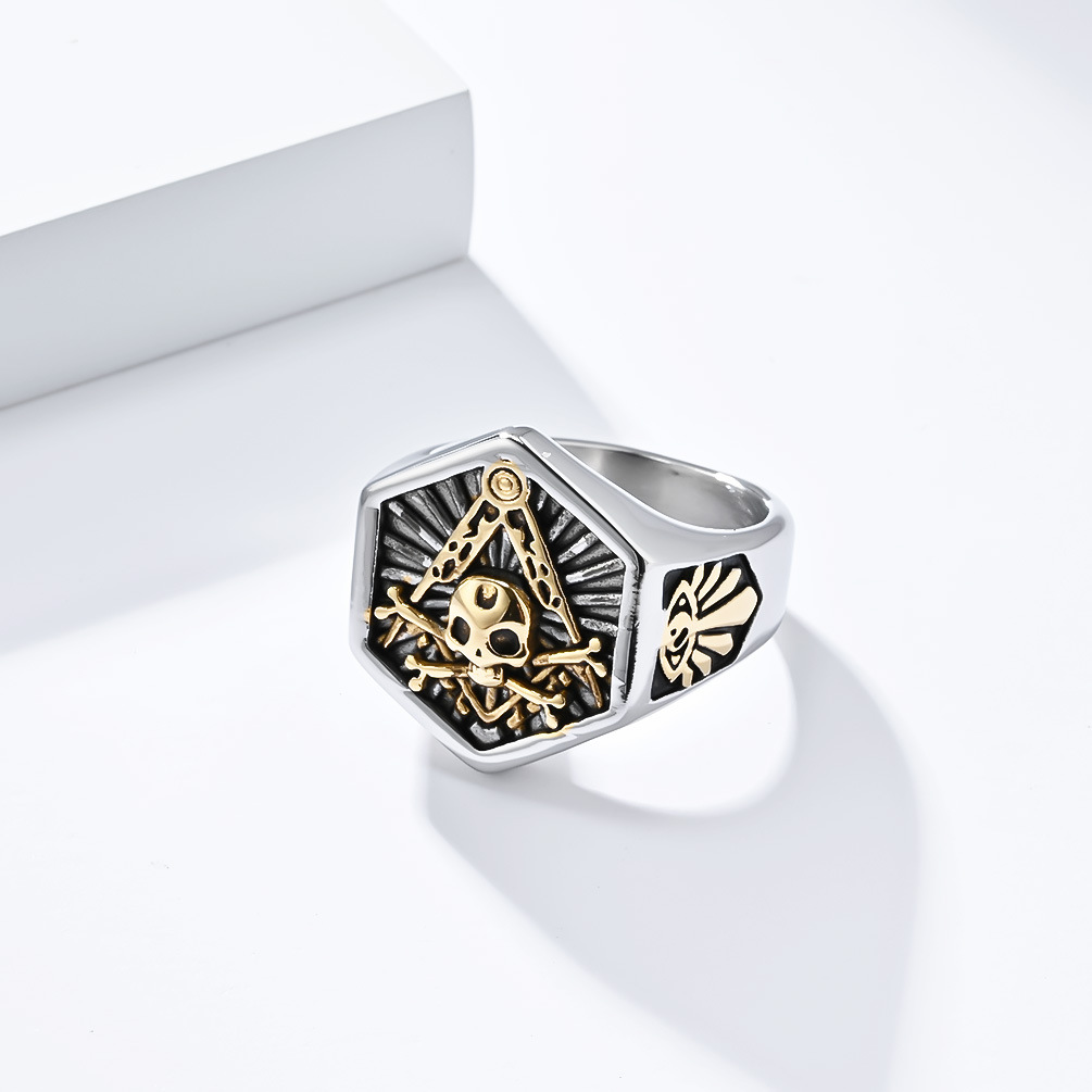 Kemstone Skull Ring for Men – Stainless Steel Gothic Emblem K-R833