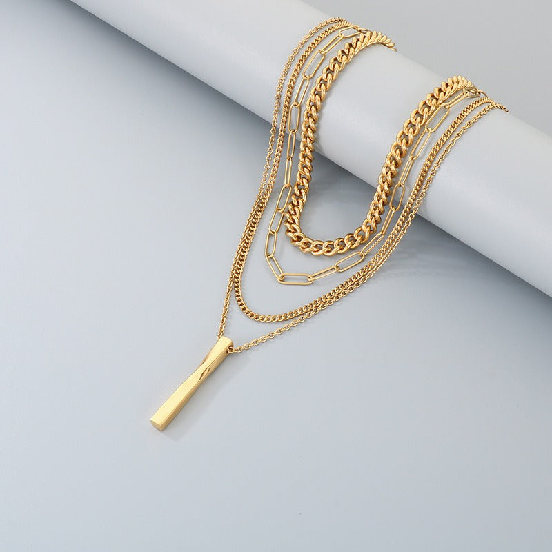 Kemstone Layered Titanium Steel Bar Pendant Necklace for Men Women KN292298-Z