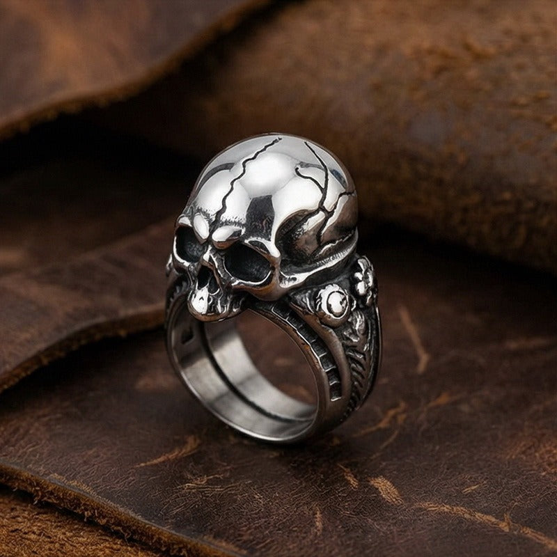 Kemstone Titanium Steel Skull Signet Ring for Men Gothic Cracked Heavy Punk KR114275-KJX