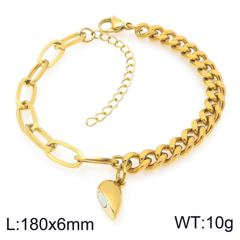 Kemstone Magnetic Heart Cuban Chain Couple Bracelet Titanium Steel Matching Bracelet for Men & Women KB208398-Z