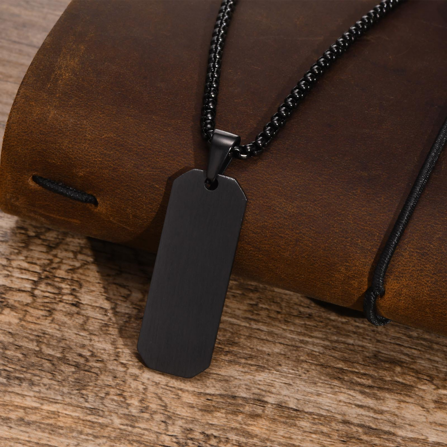 Kemstone Blank Tag Pendant Necklace – Stainless Steel Beveled Rectangle for Men PN-1822