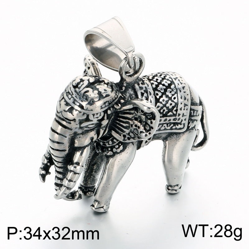Kemstone Stainless Steel Elephant Pendant Necklace for Men Vintage Red Accent KP118497-LU