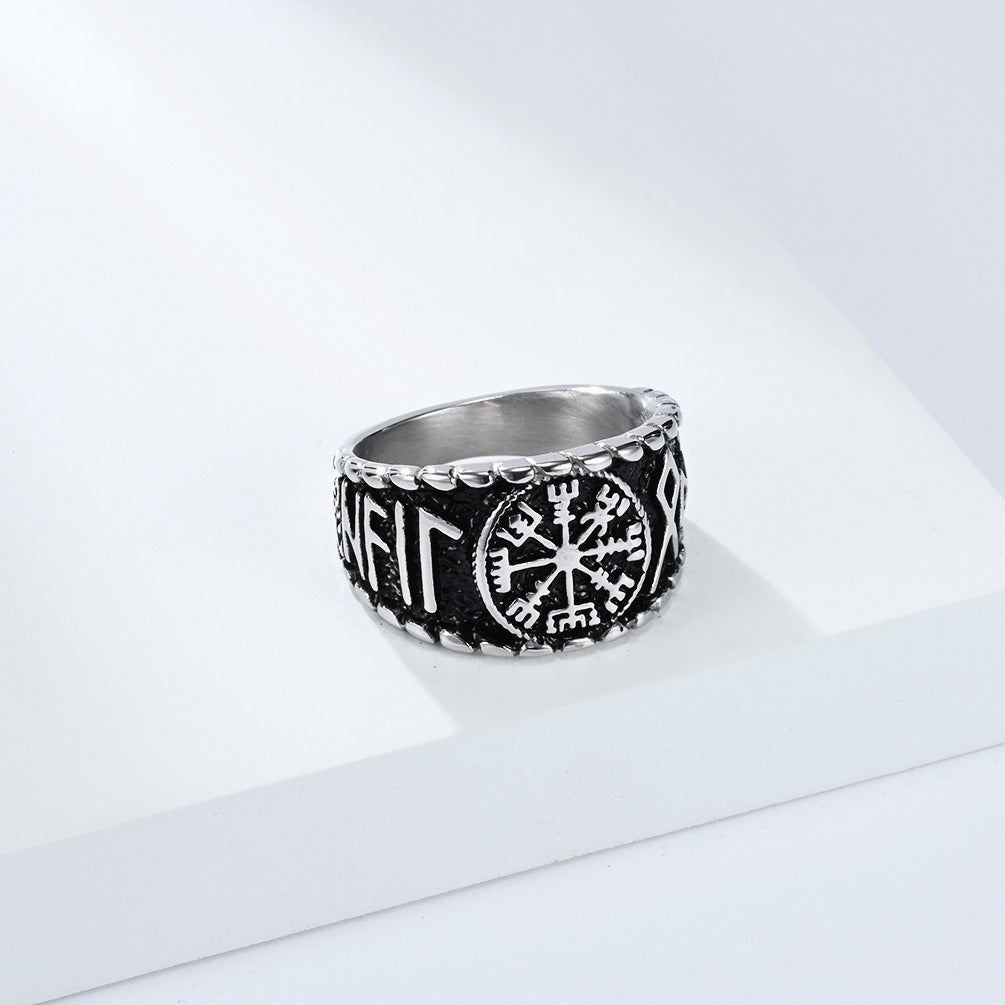 Kemstone Viking Rune Ring – Titanium Steel Norse Jewelry Band K-R1068
