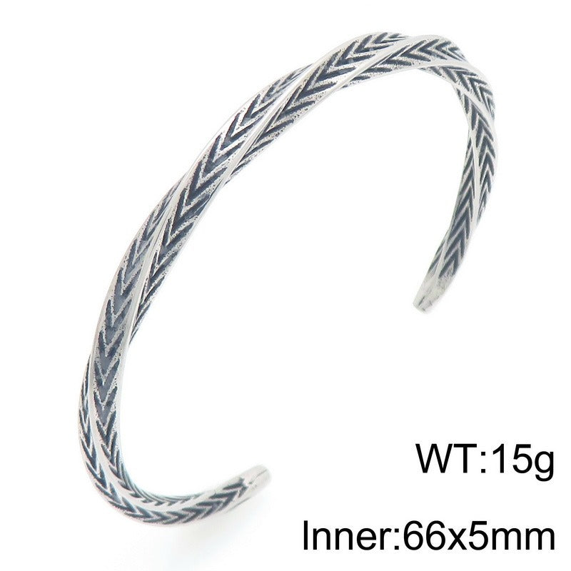 Kemstone Titanium Steel Viking Rune Mobius Open Cuff Bracelet for Men KB209307-LU