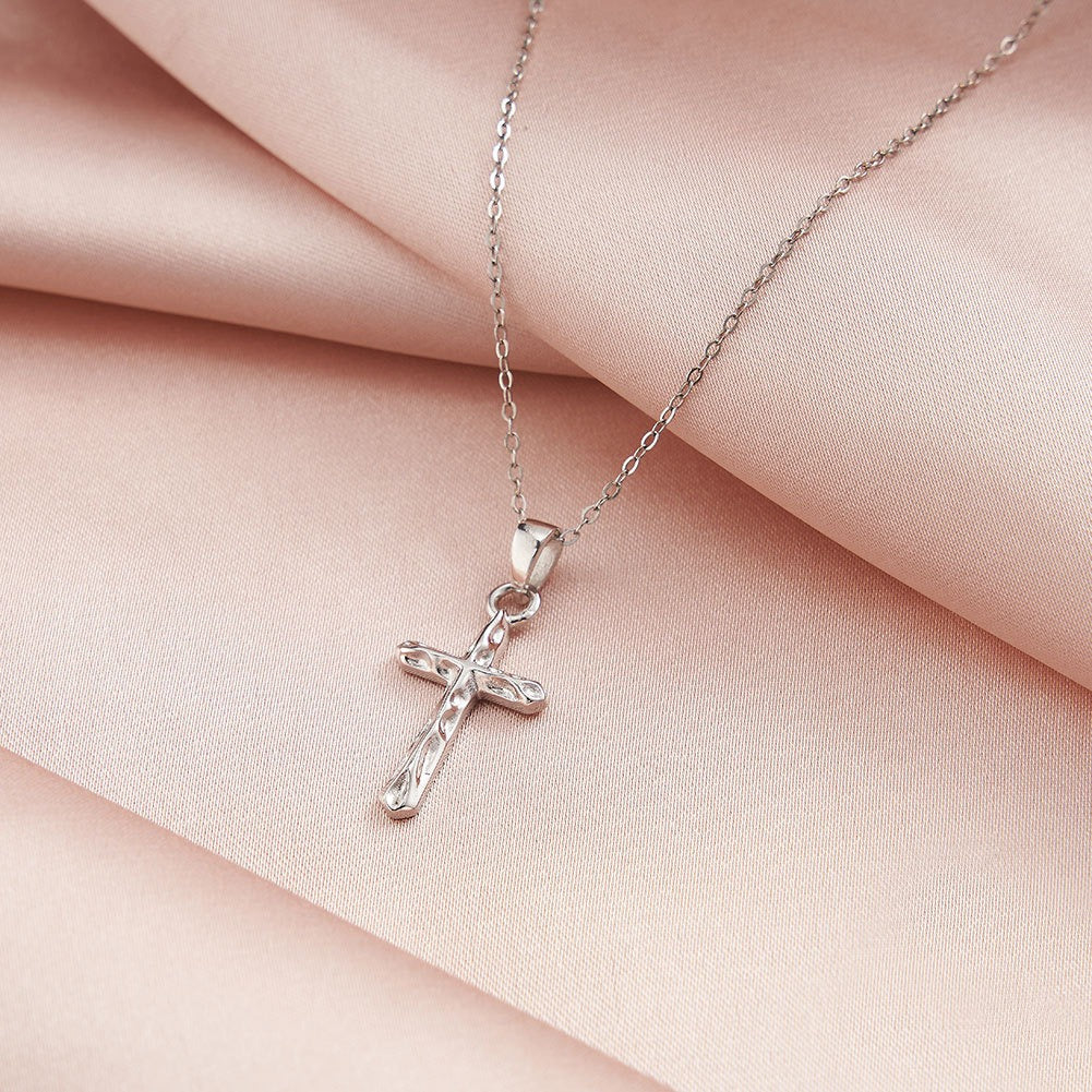 Kemstone 925 Sterling Silver Cross Pendant Necklace for Women Minimal Gold Clavicle Chain GAN02