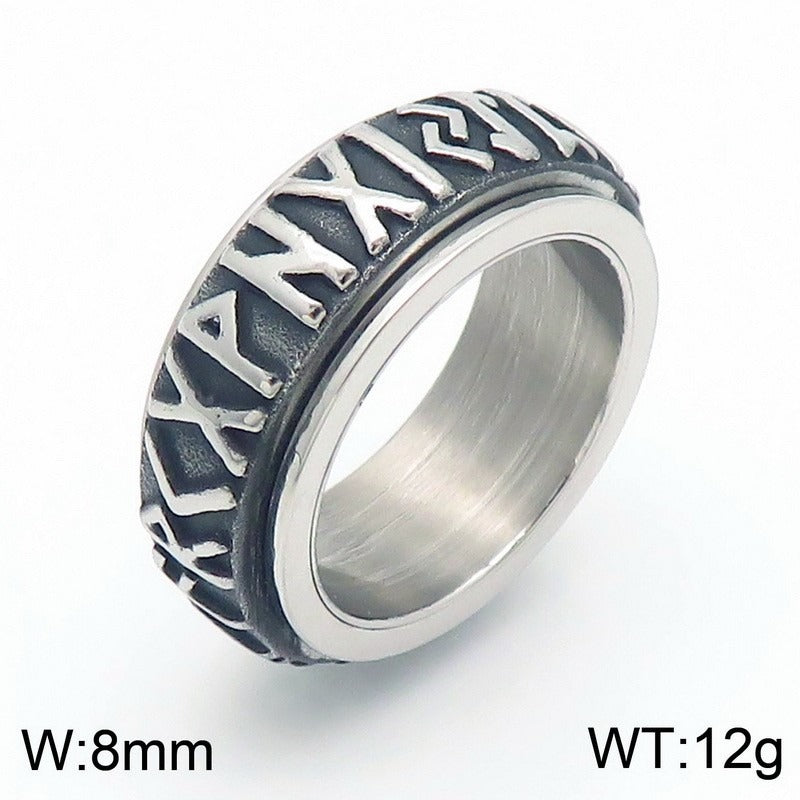 Kemstone Viking Rune Spinner Ring – Titanium Steel Nordic Band for Men | Gothic Punk Street Style KR110119-K
