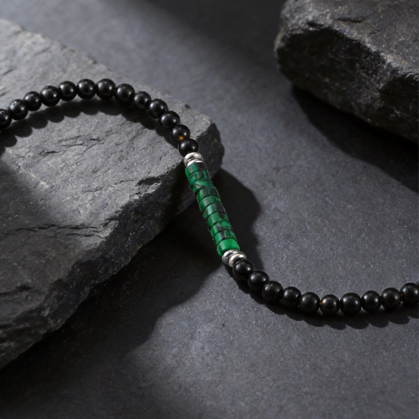 Kemstone Stone Beaded Bracelet Green Bead Adjustable Chain for Men Women BR-2925