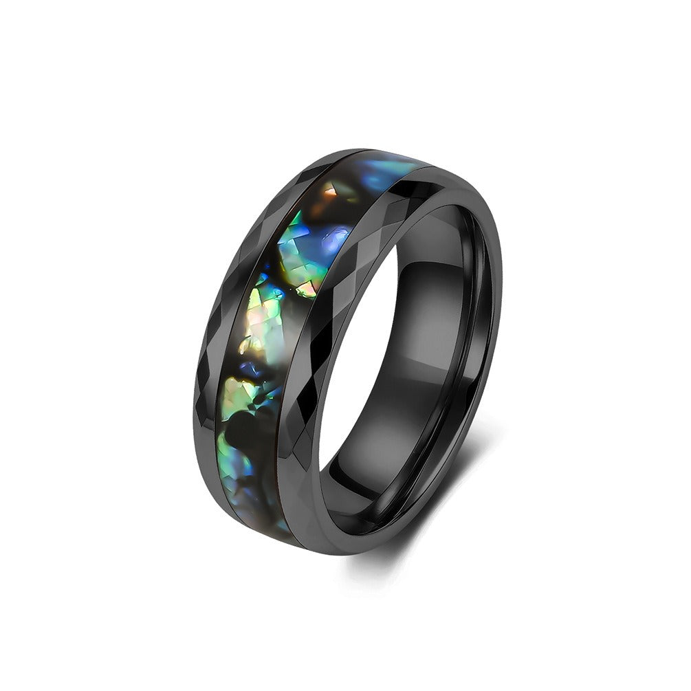Kemstone Tungsten Abalone Inlay Faceted 8mm Wedding Band for Men Modern K-T062