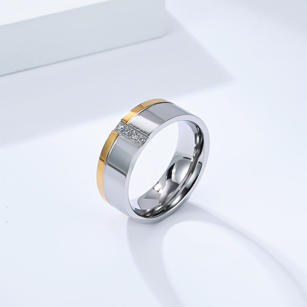 Kemstone Men’s Stainless Steel Ring – Two-Tone Zircon Inlay Band K-R1061