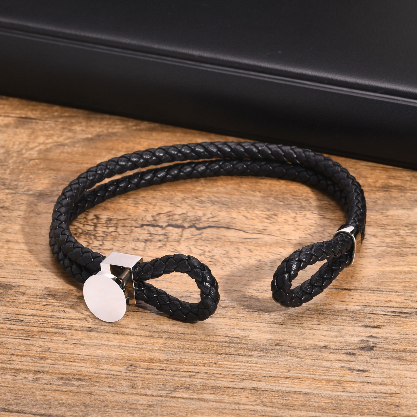 Kemstone Men’s Stainless Steel Leather Bracelet – Double-Layer Knot BL-712