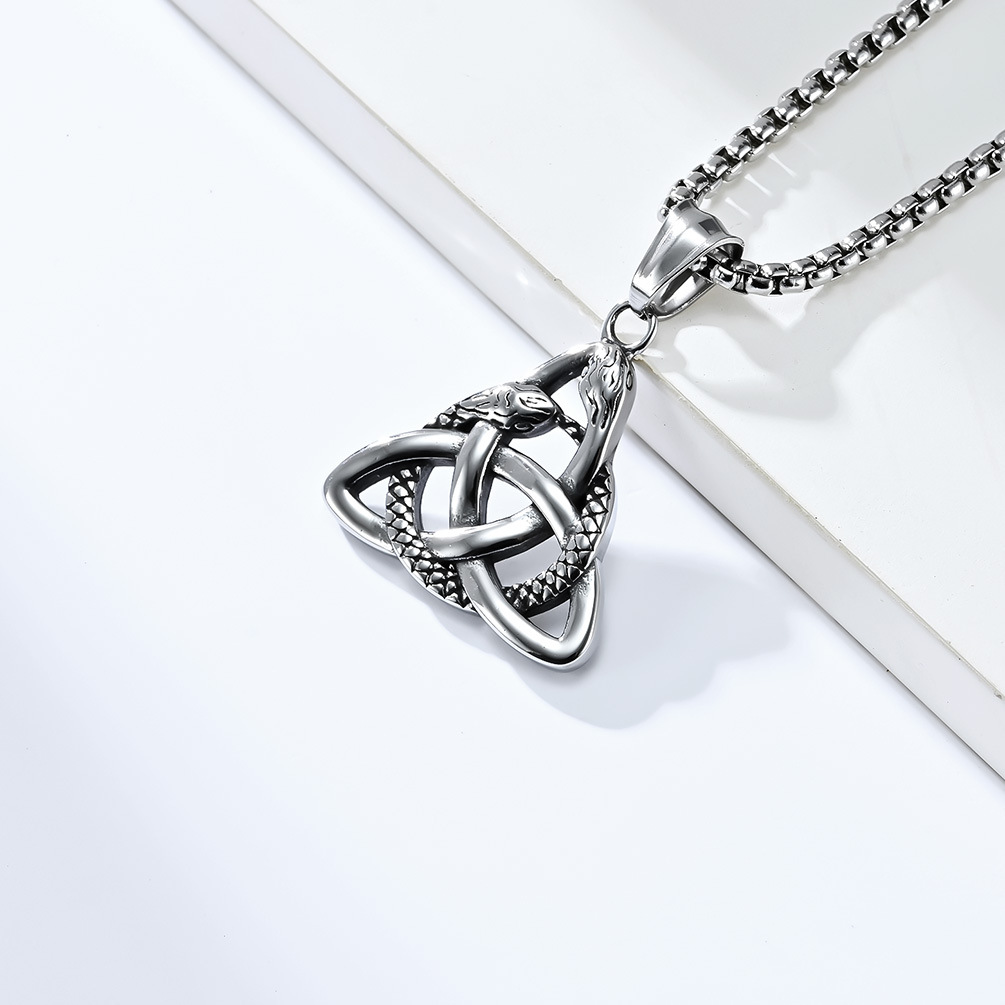 Kemstone Viking Triquetra Necklace – Double Snake Titanium Steel Pendant K-PT473