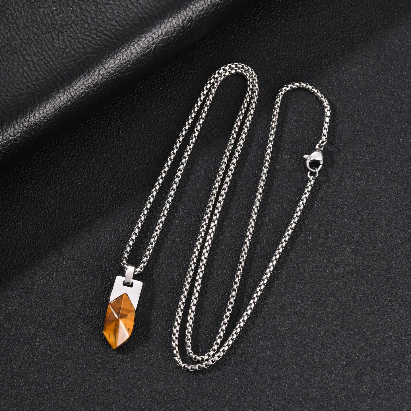 Kemstone Geometric Tiger Eye Pendant Necklace for Men Stainless Steel PN-2439